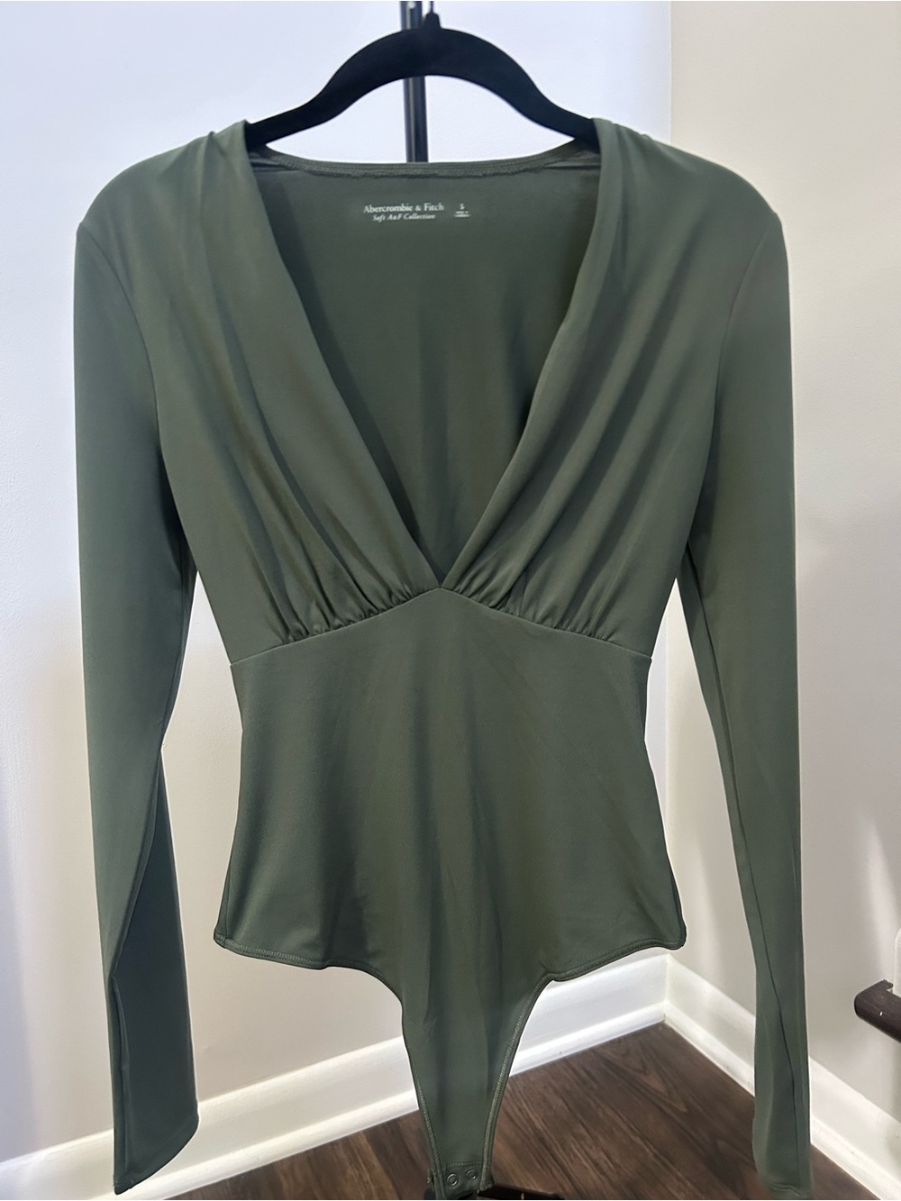 Abercrombie & Fitch Olive Green Long-Sleeve Surplice Bodysuit
